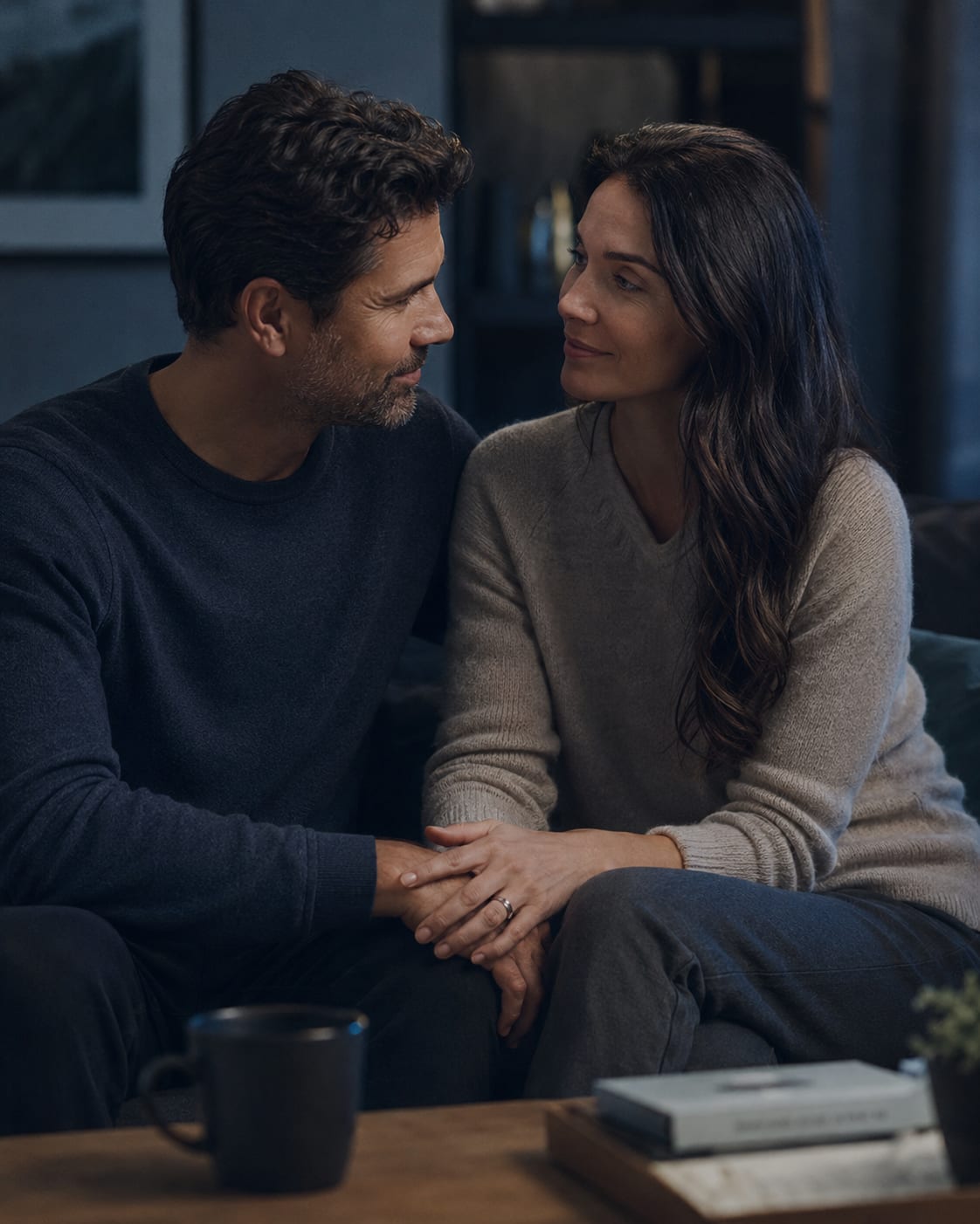 A supportive couple in conversation